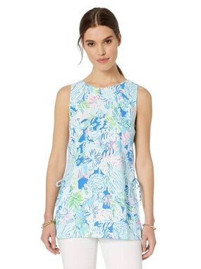 NWT Lilly Pulitzer Donna Top Coastal Blue Lion Sea Print Size M
